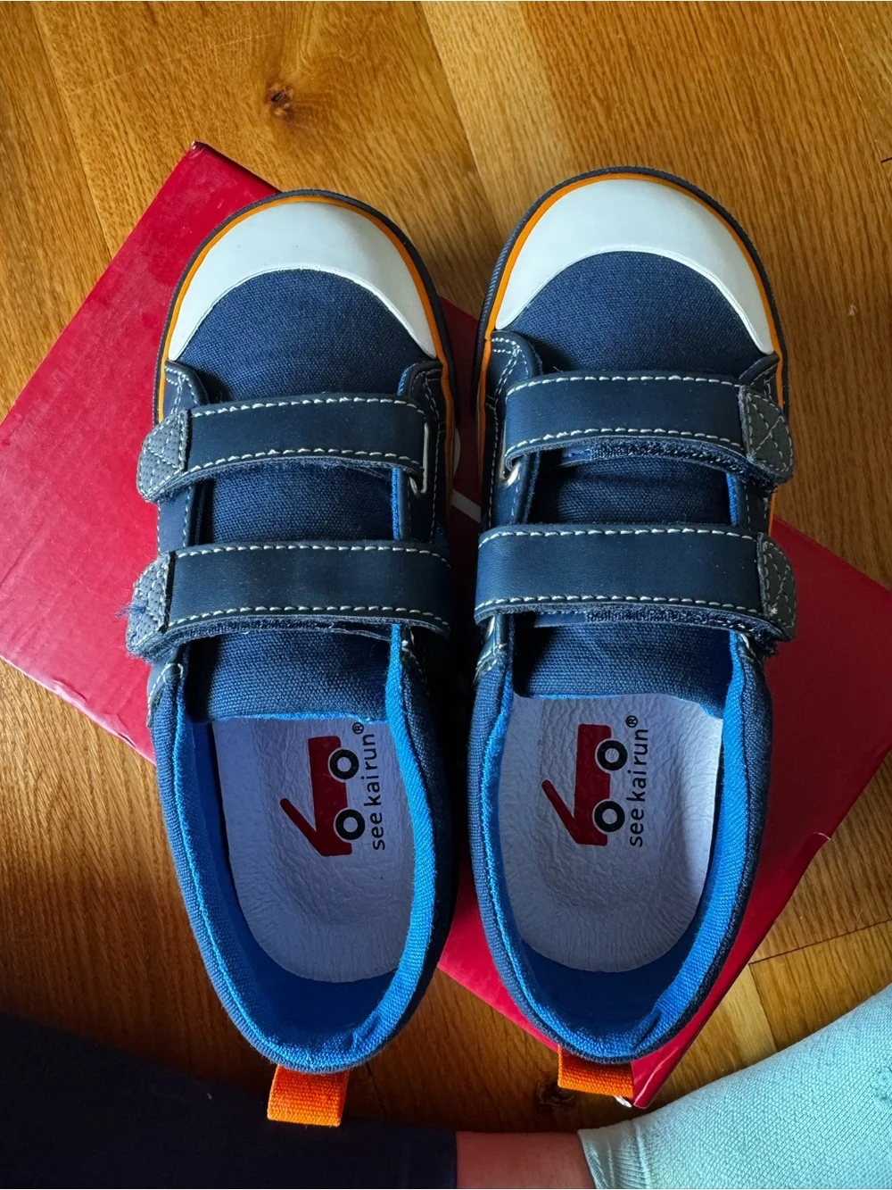 See Kai Run Navy Blue & Orange Velcro Strap Sneakers